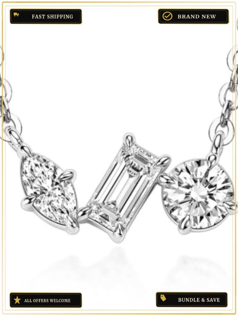 3-Stone Moissanite Pendant Necklace 14K Gold-Plated Women Gift